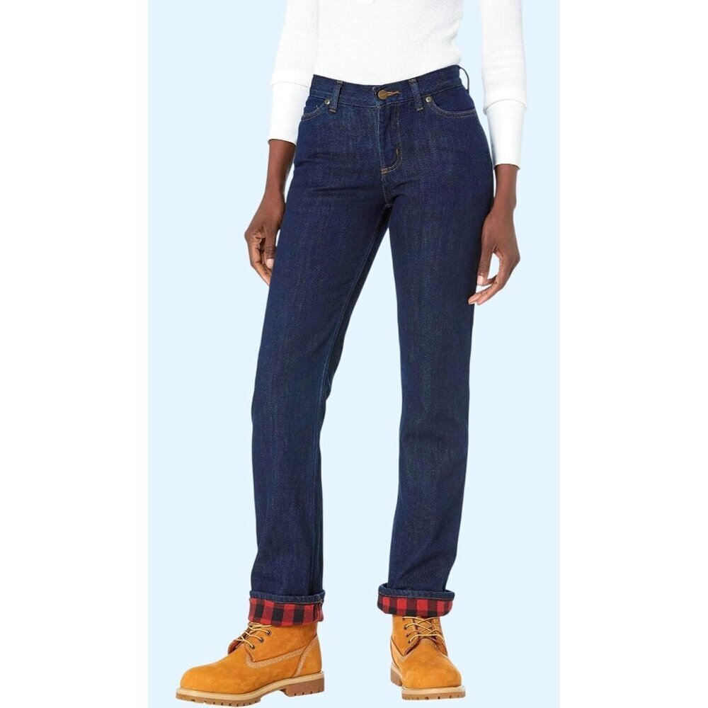 CARHARTT Women's Flannel Lined Straight Mid Rise Leg Jeans Size 8